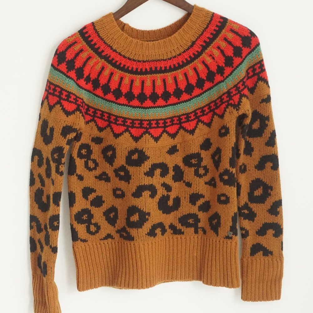 Brown Leopard Print Crew Neck Knit Sweater